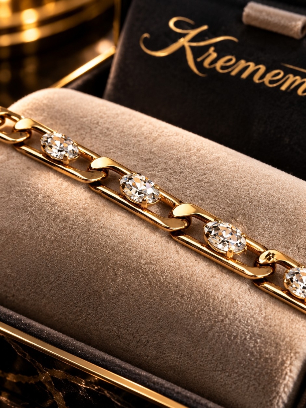 KREMENTZ Vintage Deadstock Gold Tone Crystal Bracelet New in Original Box